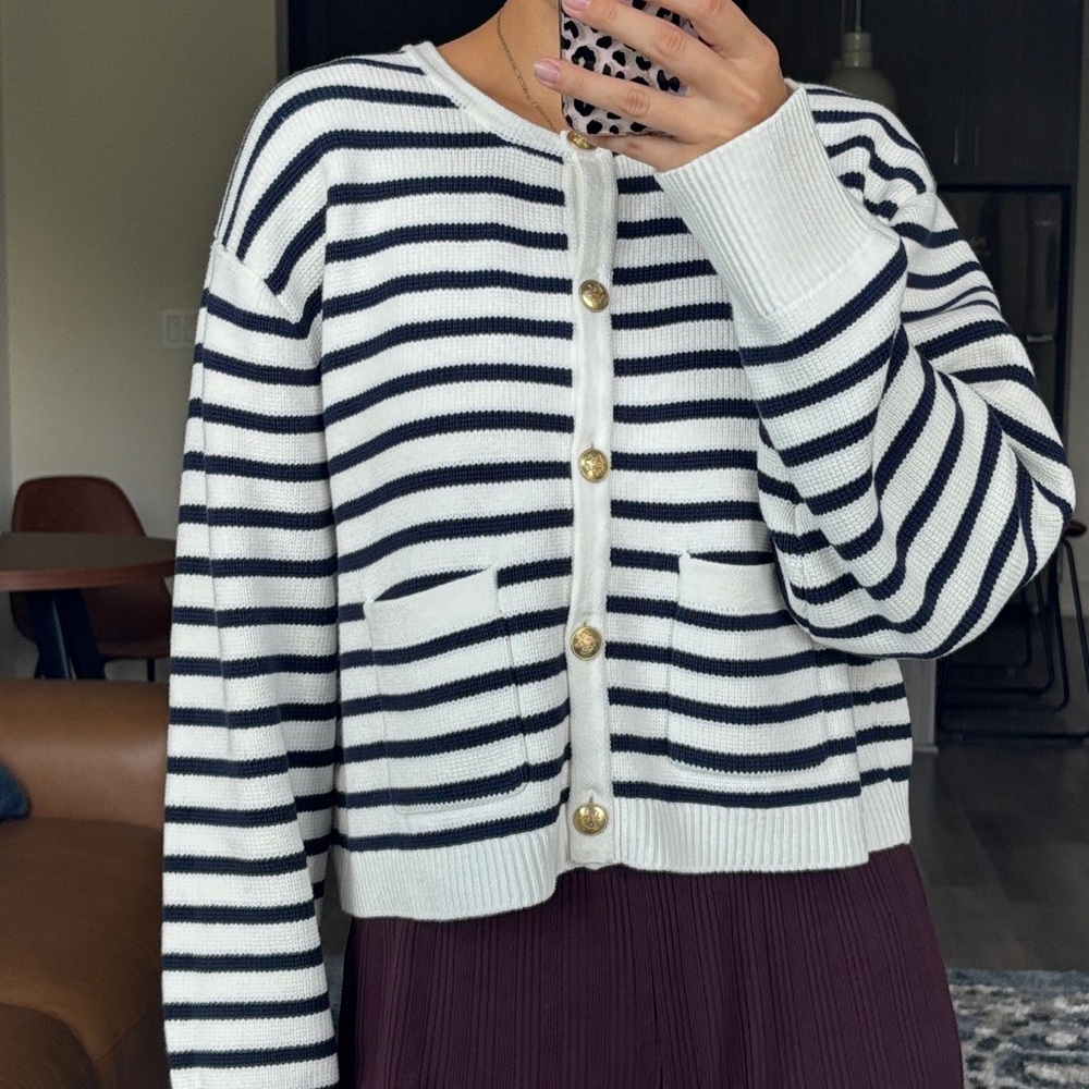 J. Crew Navy and White Striped Cropped Cardigan - Picture 13 of 13